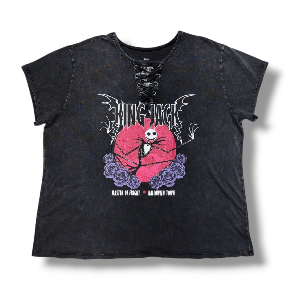 Torrid Disney Nightmare Before Christmas Lattice T-Shirt Dark Grey Women's 2X